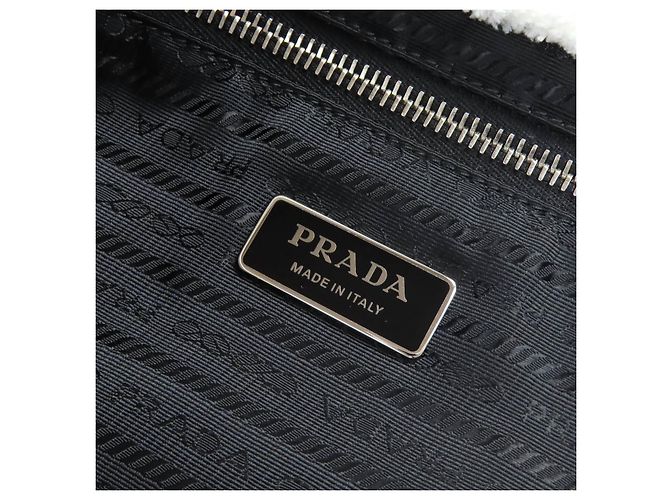 Tote Prada Spugna 1BG130 Weiche Handtasche Schwarz Weiß - Ansicht 11