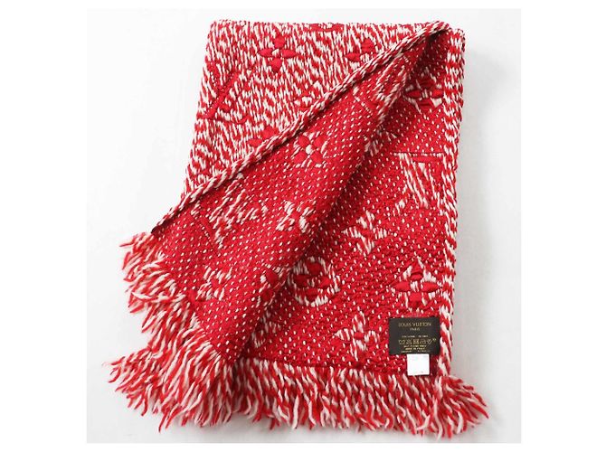 Sciarpa in lana-seta lavorata a maglia rossa e bianca Louis Vuitton Bianco Rosso - vista 2