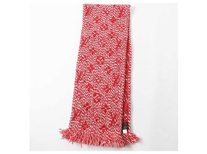 Sciarpa in lana-seta lavorata a maglia rossa e bianca Louis Vuitton Bianco Rosso - vista 4