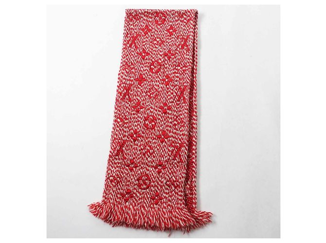 Sciarpa in lana-seta lavorata a maglia rossa e bianca Louis Vuitton Bianco Rosso - vista 5