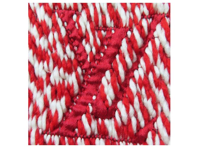 Sciarpa in lana-seta lavorata a maglia rossa e bianca Louis Vuitton Bianco Rosso - vista 6
