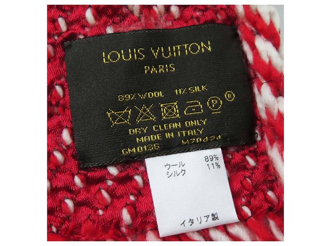 Sciarpa in lana-seta lavorata a maglia rossa e bianca Louis Vuitton Bianco Rosso - vista 8