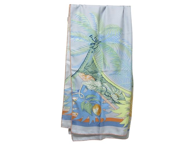 Sciarpa/Stola in Seta Rettangolare Aloha di Hermès Arancione Blu chiaro - vista 3