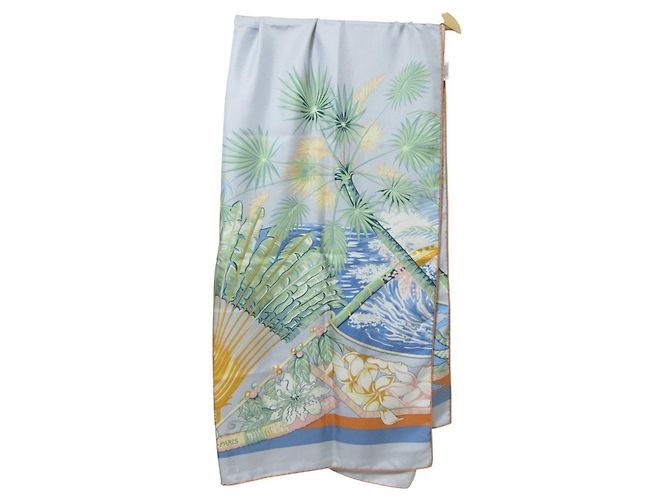 Sciarpa/Stola in Seta Rettangolare Aloha di Hermès Arancione Blu chiaro - vista 4