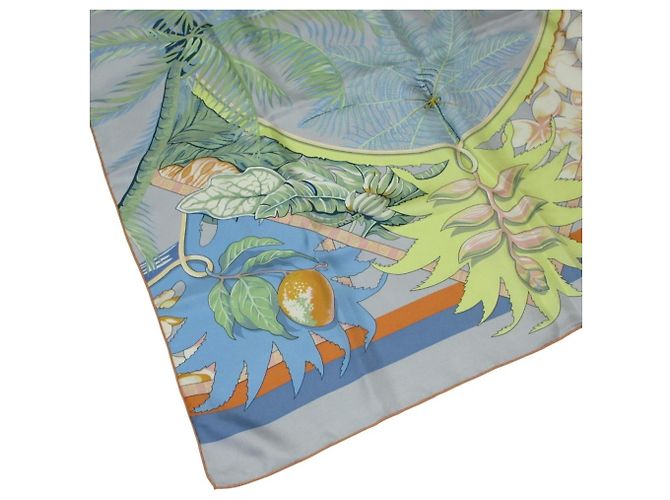 Sciarpa/Stola in Seta Rettangolare Aloha di Hermès Arancione Blu chiaro - vista 7