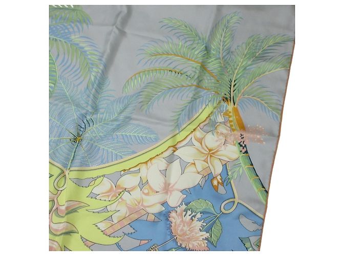 Sciarpa/Stola in Seta Rettangolare Aloha di Hermès Arancione Blu chiaro - vista 8