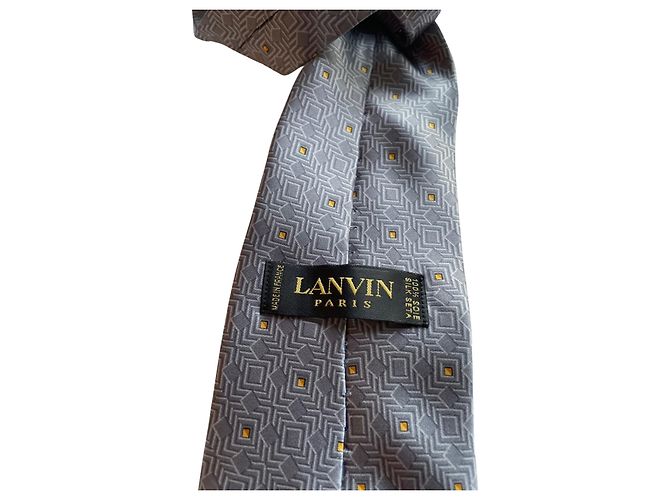 ✨ LANVIN Paris silk tie – Gray & yellow geometric patterns ✨ Grey - view 6
