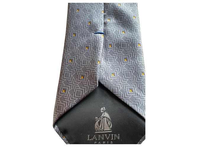 ✨ LANVIN Paris silk tie – Gray & yellow geometric patterns ✨ Grey - view 7