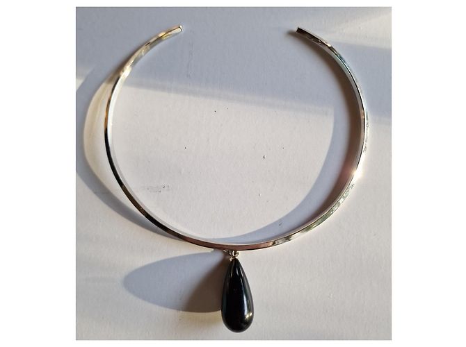 Gucci Pendente vintage a goccia in onice e oro bianco 750/00 Nero Argento - vista 4