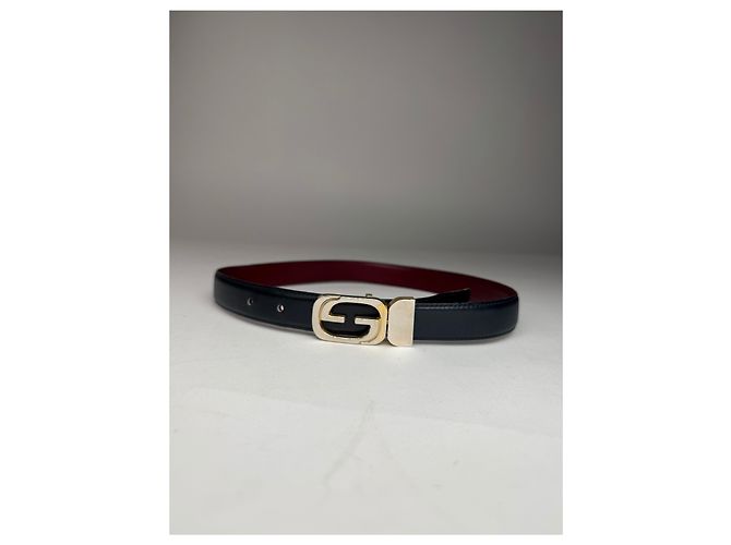 Vintage Gucci Leder Gürtel Schwarz Lila - Ansicht 2