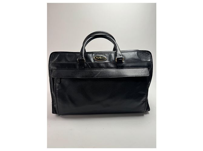 Vintage Burberry Leder-Duffel-Tasche Schwarz - Ansicht 12