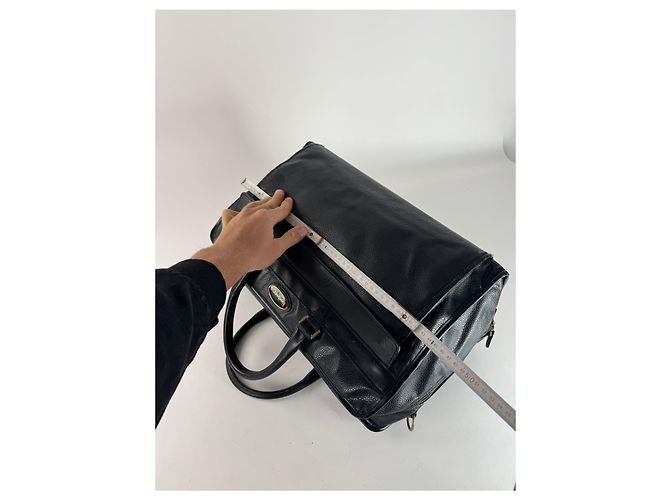 Vintage Burberry Leder-Duffel-Tasche Schwarz - Ansicht 9