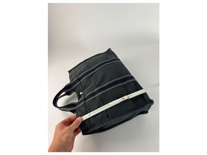 Vintage Hermès Canvas Tote Bag Schwarz Grau - Ansicht 12