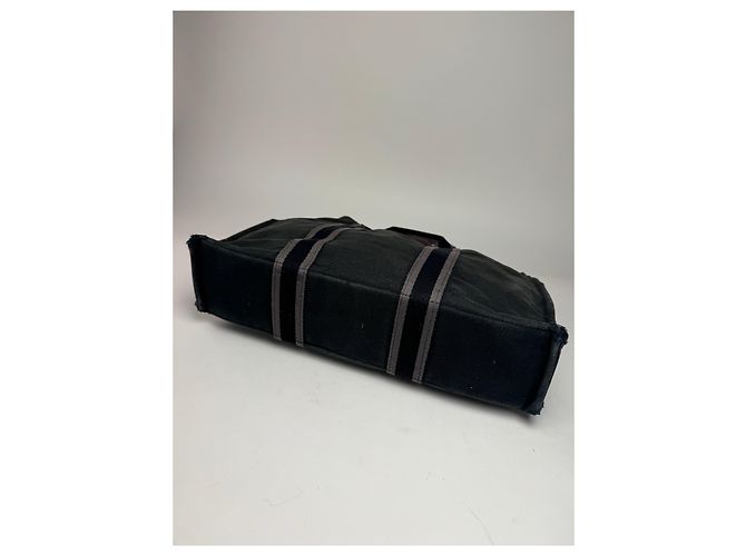 Vintage Hermès Canvas Tote Bag Schwarz Grau - Ansicht 13