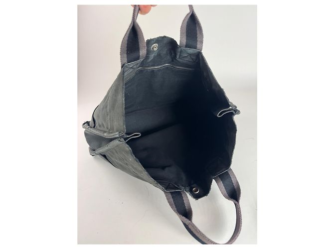 Vintage Hermès Canvas Tote Bag Schwarz Grau - Ansicht 3