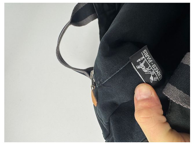 Vintage Hermès Canvas Tote Bag Schwarz Grau - Ansicht 4