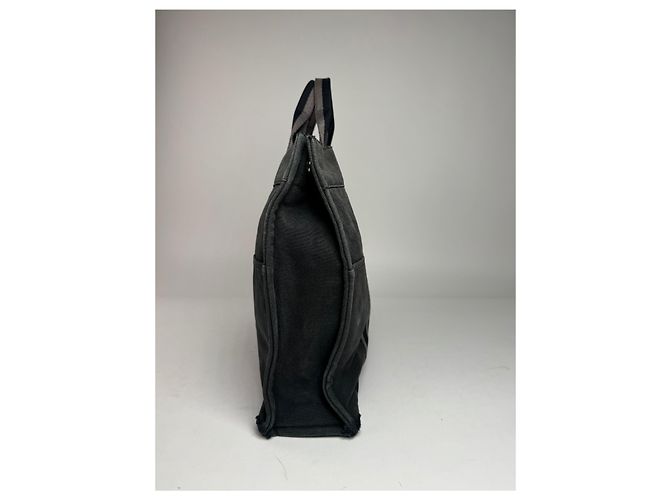 Vintage Hermès Canvas Tote Bag Schwarz Grau - Ansicht 8