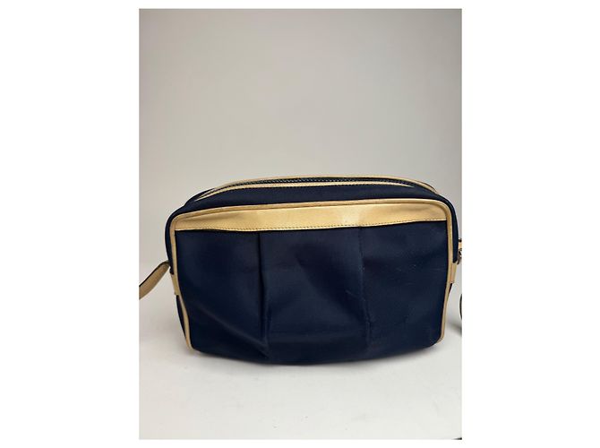 Céline Vintage Celine Triomphe Shoulder Leather Polyester Bag Navy Gold Navy blue - view 10