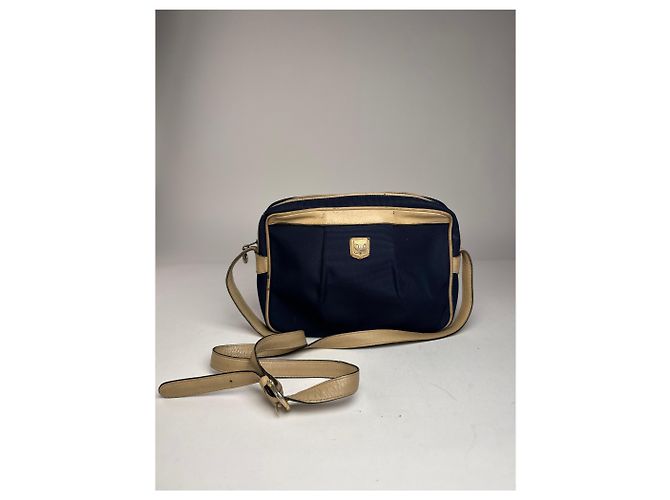 Céline Vintage Celine Triomphe Shoulder Leather Polyester Bag Navy Gold Navy blue - view 14