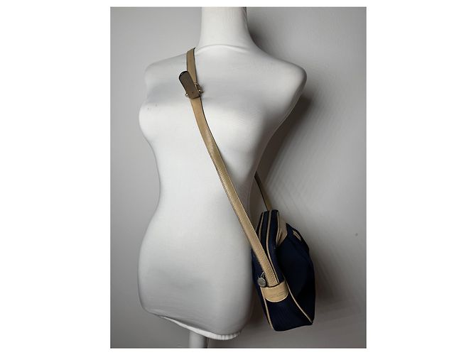 Céline Vintage Celine Triomphe Shoulder Leather Polyester Bag Navy Gold Navy blue - view 4