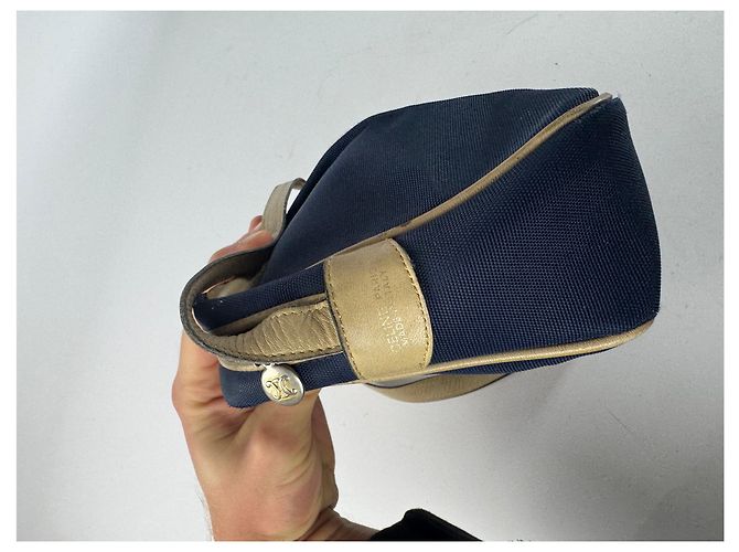 Céline Vintage Celine Triomphe Shoulder Leather Polyester Bag Navy Gold Navy blue - view 6