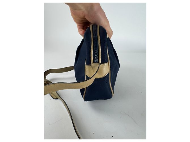 Céline Vintage Celine Triomphe Shoulder Leather Polyester Bag Navy Gold Navy blue - view 9