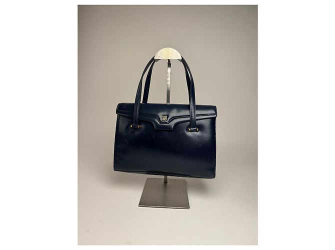 Vintage Givenchy Lederhandtasche Marineblau - Ansicht 13