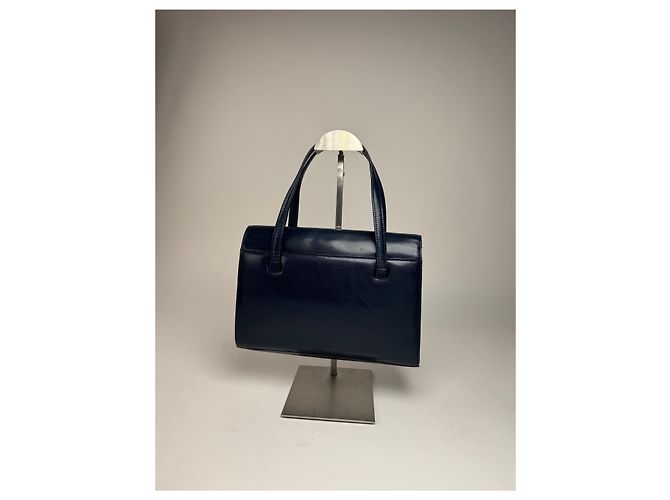Vintage Givenchy Lederhandtasche Marineblau - Ansicht 14