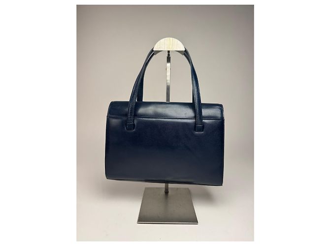 Vintage Givenchy Lederhandtasche Marineblau - Ansicht 2