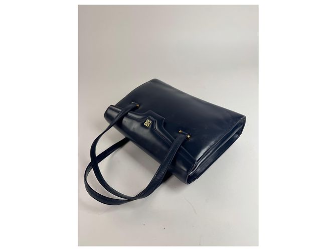 Vintage Givenchy Lederhandtasche Marineblau - Ansicht 4