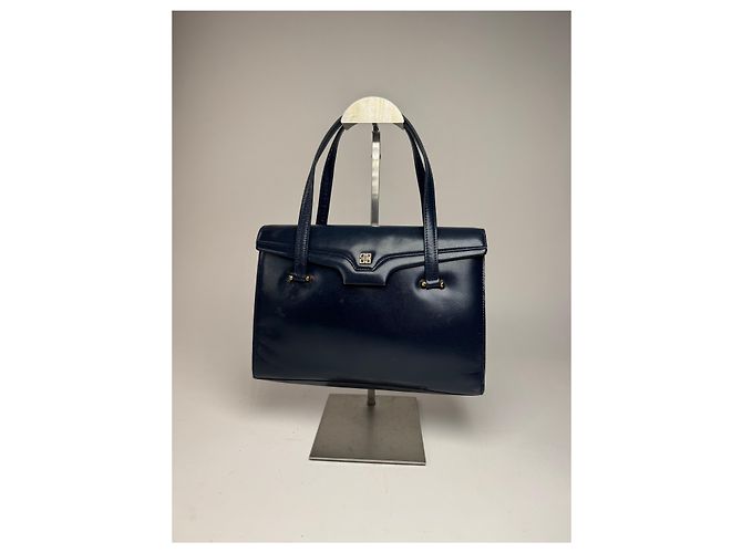 Vintage Givenchy Lederhandtasche Marineblau - Ansicht 7