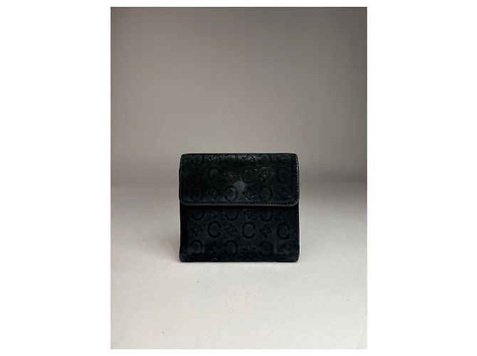 Triomphe Céline Vintage Celine Monogram Velour Leather Wallet Black - view 2