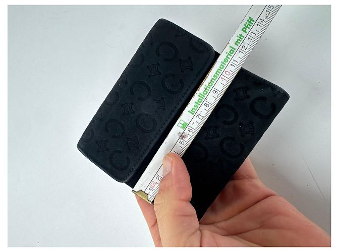 Triomphe Céline Vintage Celine Monogram Velour Leather Wallet Black - view 8