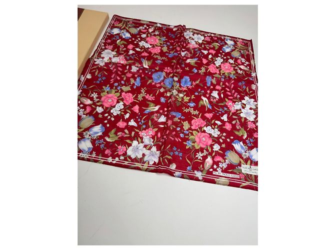 Sciarpa Floreale Vintage Gucci Rossa Nuova Con Scatola Rosso - vista 7