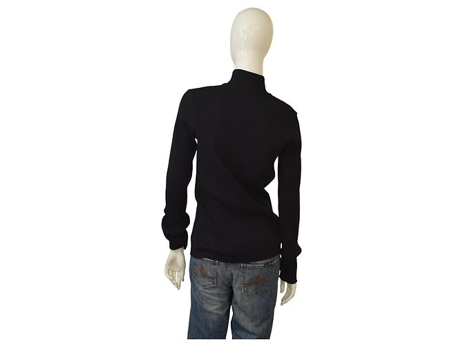 Autre Marque Einzigartige Stücke von Edmond Luu Schwarzer Rippstrick-Pullover mit hohem Kragen – Größe L - Ansicht 2