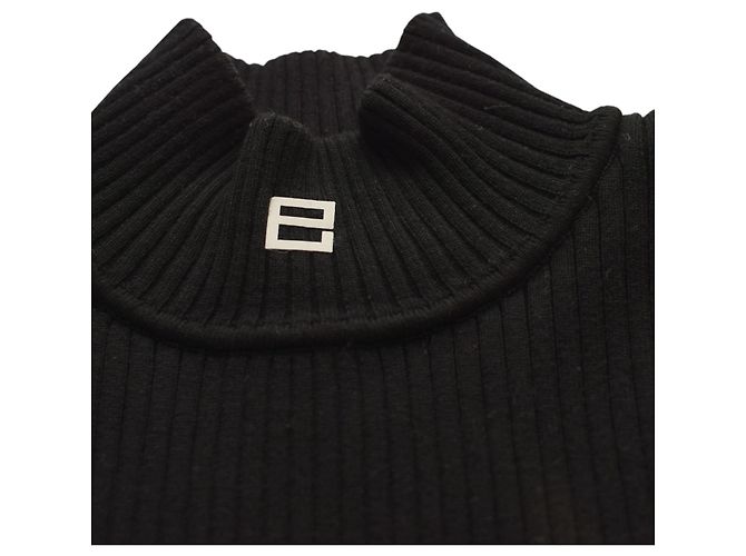 Autre Marque Einzigartige Stücke von Edmond Luu Schwarzer Rippstrick-Pullover mit hohem Kragen – Größe L - Ansicht 3