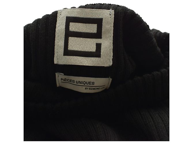 Autre Marque Einzigartige Stücke von Edmond Luu Schwarzer Rippstrick-Pullover mit hohem Kragen – Größe L - Ansicht 7