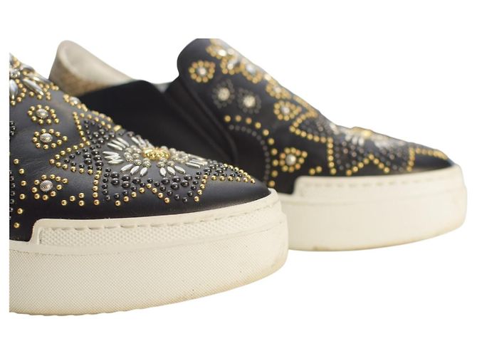 Sneaker platform in pelle nera con borchie e cristalli Roberto Cavalli 38 Nero - vista 10