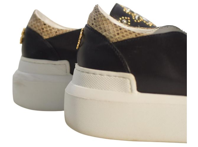 Sneaker platform in pelle nera con borchie e cristalli Roberto Cavalli 38 Nero - vista 11