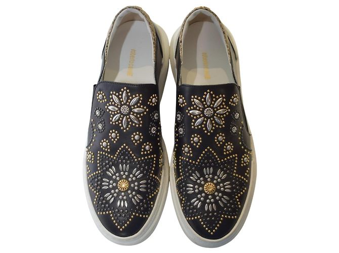 Sneaker platform in pelle nera con borchie e cristalli Roberto Cavalli 38 Nero - vista 12