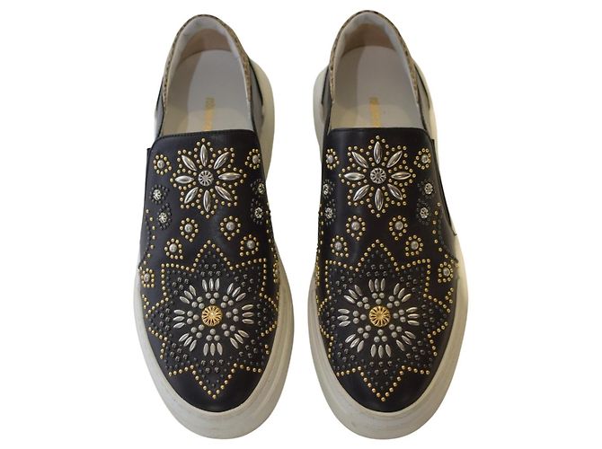 Sneaker platform in pelle nera con borchie e cristalli Roberto Cavalli 38 Nero - vista 2
