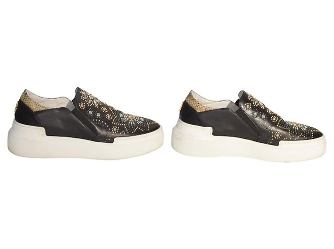 Sneaker platform in pelle nera con borchie e cristalli Roberto Cavalli 38 Nero - vista 3
