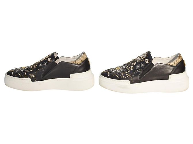 Sneaker platform in pelle nera con borchie e cristalli Roberto Cavalli 38 Nero - vista 4