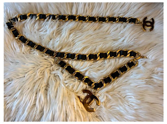 Chanel Vintage Leather/Chain Belt CC Black Gold hardware - view 5