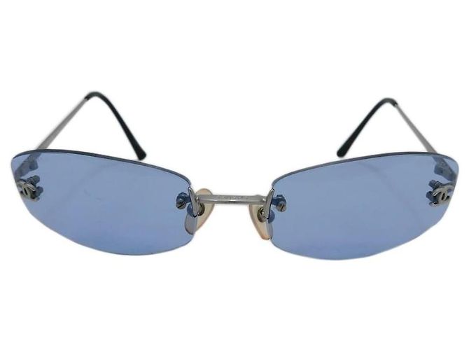 Chanel Blue Tinted Silver CC Logo Randlose Sonnenbrille 4002 Silber Blau - Ansicht 2