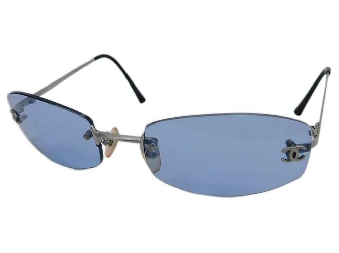 Chanel Blue Tinted Silver CC Logo Randlose Sonnenbrille 4002 Silber Blau - Ansicht 3