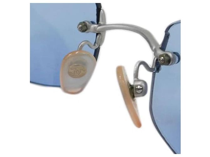 Chanel Blue Tinted Silver CC Logo Randlose Sonnenbrille 4002 Silber Blau - Ansicht 7