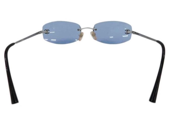 Chanel Blue Tinted Silver CC Logo Randlose Sonnenbrille 4002 Silber Blau - Ansicht 8
