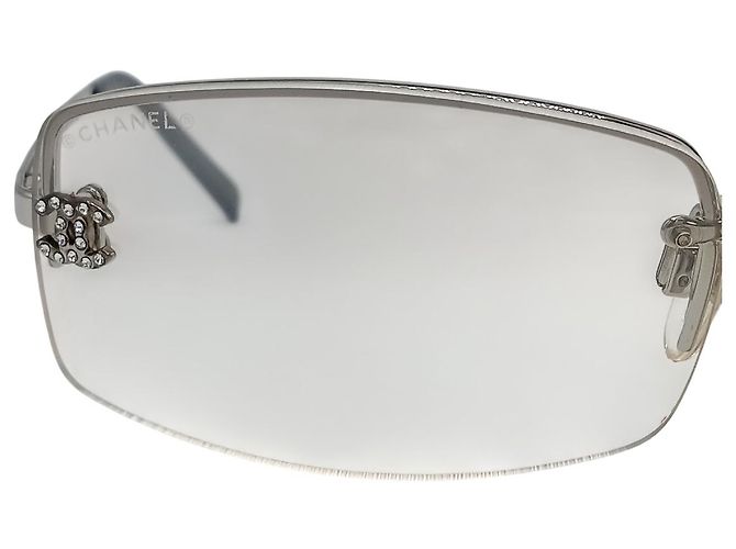 Chanel CC Logo Silber Klare Randlose Strass Sonnenbrille 4093-B - Ansicht 4