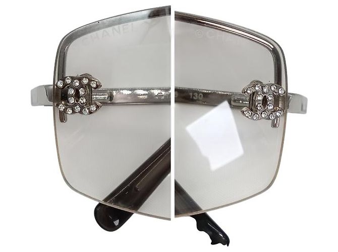 Chanel CC Logo Silber Klare Randlose Strass Sonnenbrille 4093-B - Ansicht 6